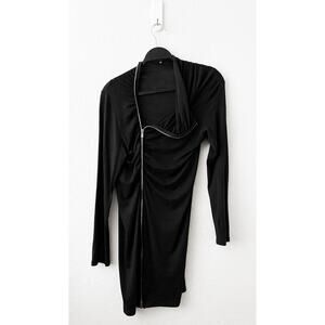 Sharon Wauchob Womens Wool Asymmetrical Zipper Front Black Sheer Mini Dress 38 S